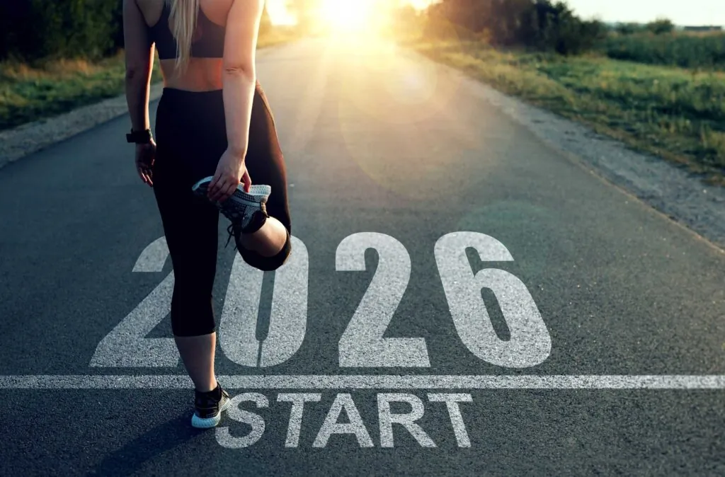 Sports girl who wants to start the year 2026.Concept of new professional achievements in the new year 2026 and success.